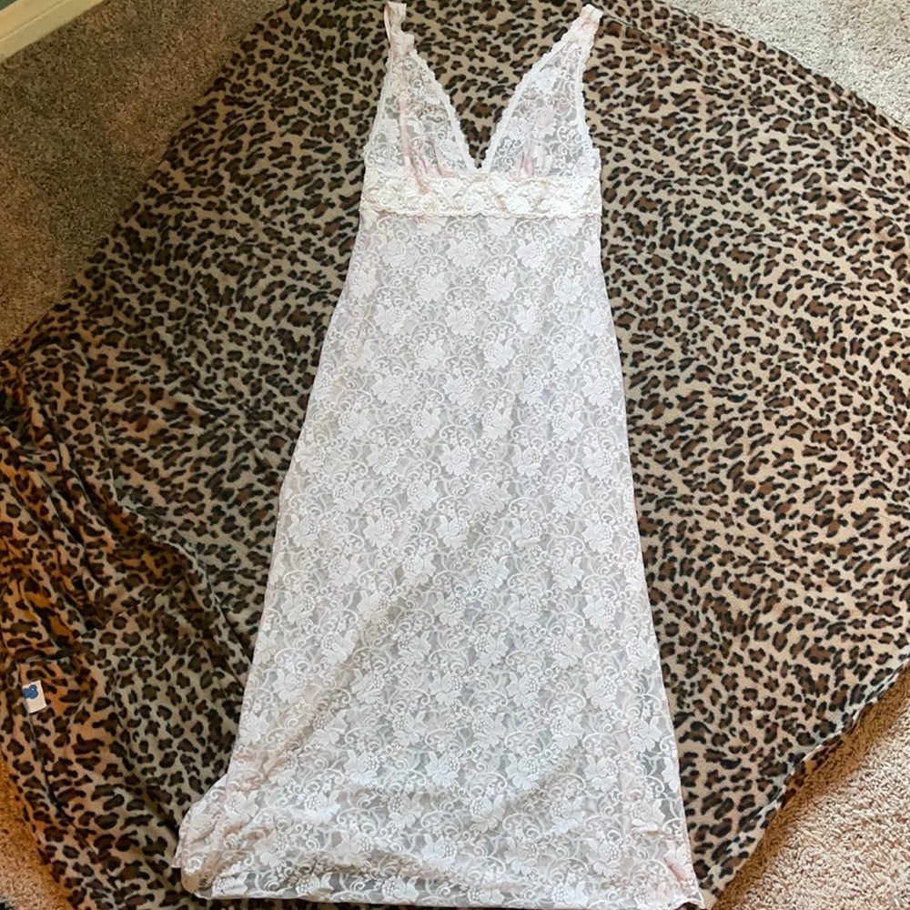 Pale pink lace nightgown pinup boudoir